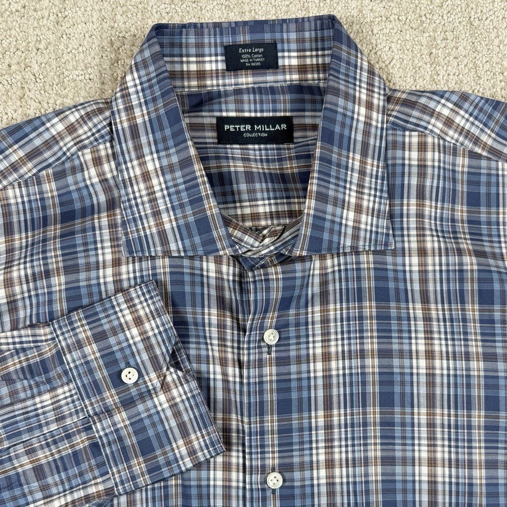 Peter Millar Collection Mens XL Blue Plaid Long Sleeve Button Up Shirt